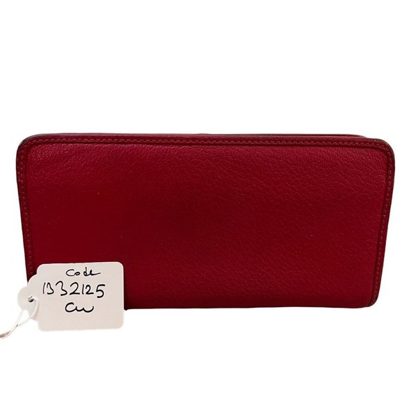 Wallet Long Zipper Red Leather Used Vintage - Picture 2 of 9